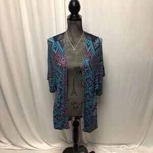 Vanity Cardigan Womens Size Small Teal Pink Open Front Lace Back Layering Boho